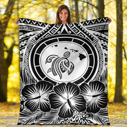 Hawaii Premium Blanket Map Honu Hibiscus Polynesian White-Myprintsy