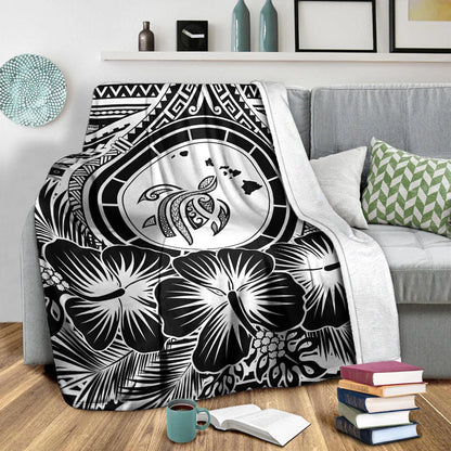 Hawaii Premium Blanket Map Honu Hibiscus Polynesian White-Myprintsy