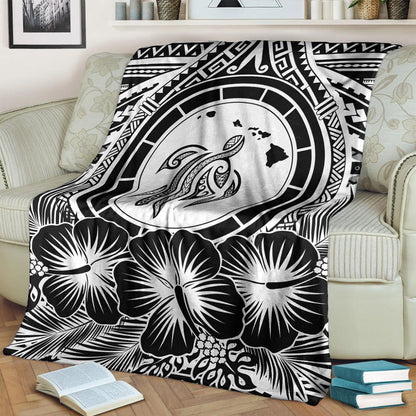Hawaii Premium Blanket Map Honu Hibiscus Polynesian White-Myprintsy