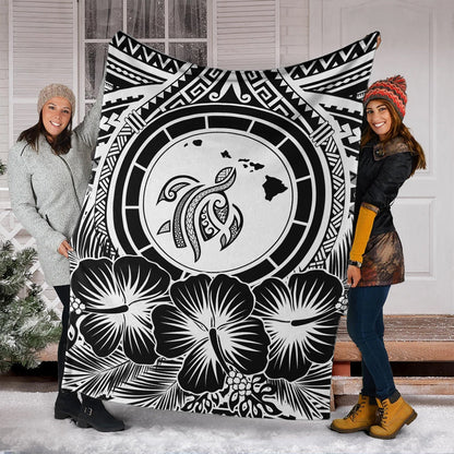 Hawaii Premium Blanket Map Honu Hibiscus Polynesian White-Myprintsy