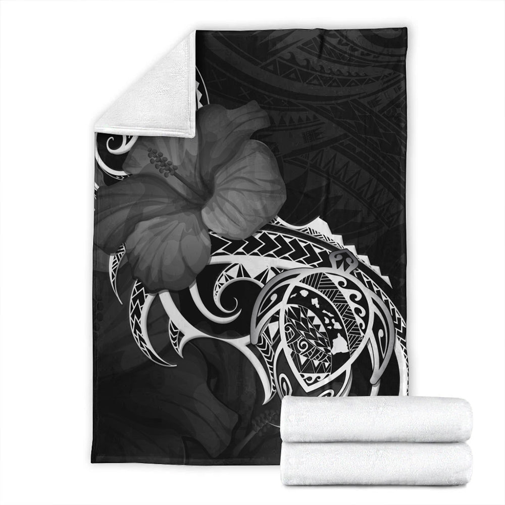 Hawaii Premium Blanket Map Turtle Hibiscus Polynesian Divise-Myprintsy