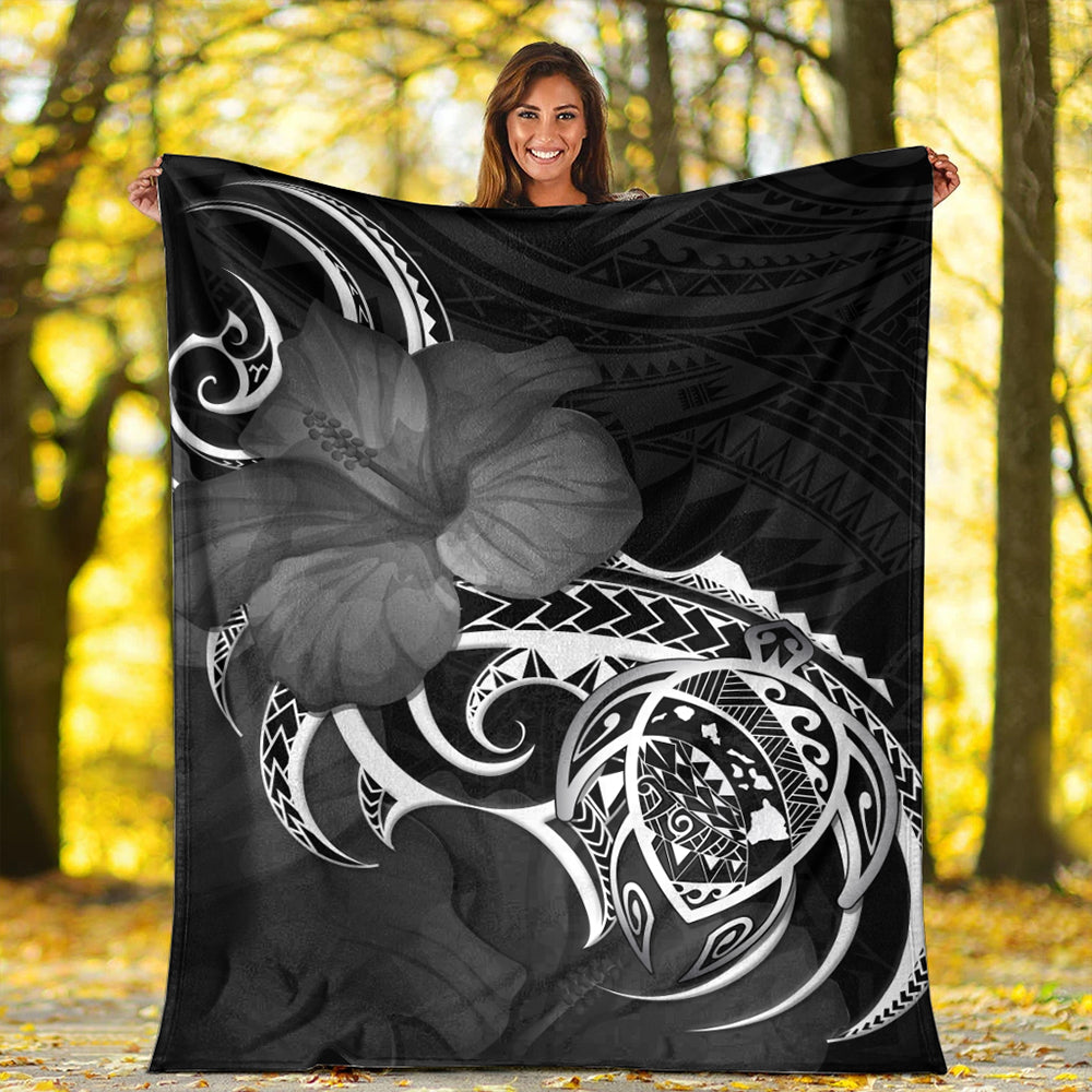 Hawaii Premium Blanket Map Turtle Hibiscus Polynesian Divise-Myprintsy