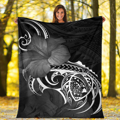 Hawaii Premium Blanket Map Turtle Hibiscus Polynesian Divise-Myprintsy