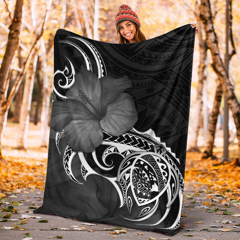 Hawaii Premium Blanket Map Turtle Hibiscus Polynesian Divise-Myprintsy