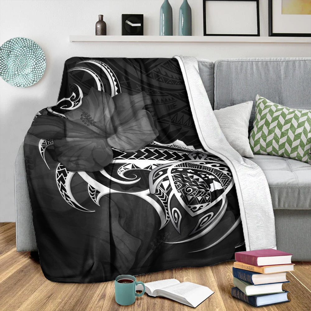 Hawaii Premium Blanket Map Turtle Hibiscus Polynesian Divise-Myprintsy
