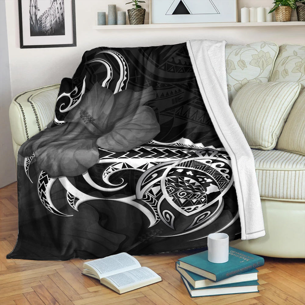 Hawaii Premium Blanket Map Turtle Hibiscus Polynesian Divise-Myprintsy