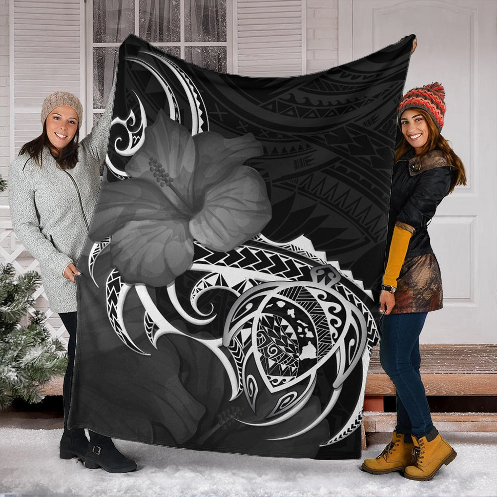 Hawaii Premium Blanket Map Turtle Hibiscus Polynesian Divise-Myprintsy