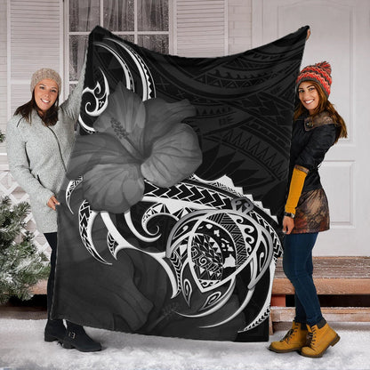 Hawaii Premium Blanket Map Turtle Hibiscus Polynesian Divise-Myprintsy