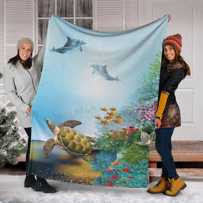 Hawaii Premium Blanket Ocean Cartoon-Myprintsy