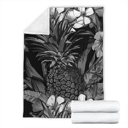 Hawaii Premium Blanket Pineapple Hibiscus Black And White-Myprintsy