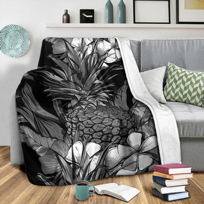 Hawaii Premium Blanket Pineapple Hibiscus Black And White-Myprintsy