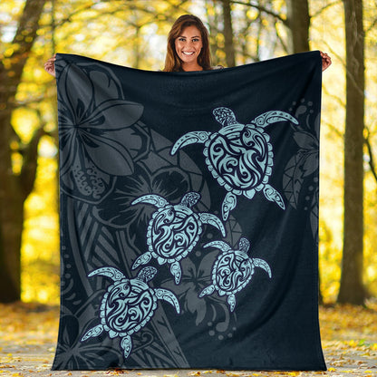 Hawaii Premium Blanket Plumeria Polynesian Deep Sea Turtle-Myprintsy