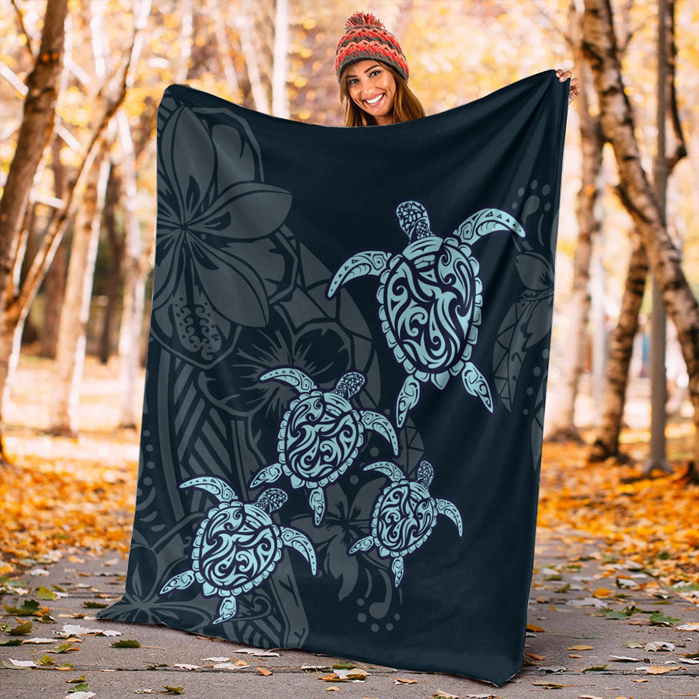 Hawaii Premium Blanket Plumeria Polynesian Deep Sea Turtle-Myprintsy