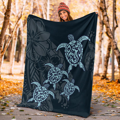 Hawaii Premium Blanket Plumeria Polynesian Deep Sea Turtle-Myprintsy