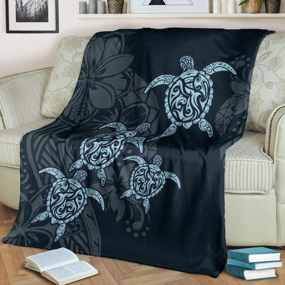 Hawaii Premium Blanket Plumeria Polynesian Deep Sea Turtle-Myprintsy