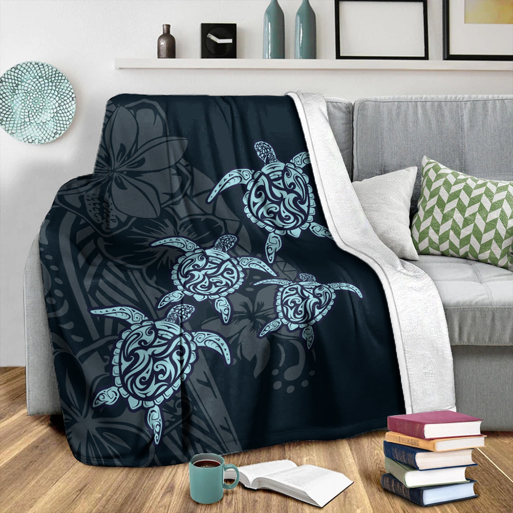 Hawaii Premium Blanket Plumeria Polynesian Deep Sea Turtle-Myprintsy