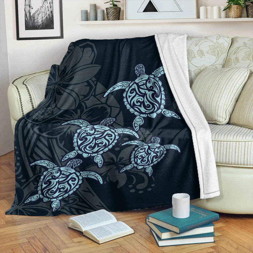 Hawaii Premium Blanket Plumeria Polynesian Deep Sea Turtle-Myprintsy