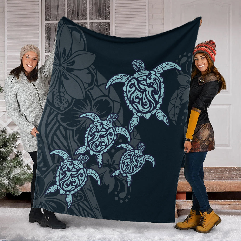 Hawaii Premium Blanket Plumeria Polynesian Deep Sea Turtle-Myprintsy