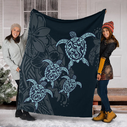 Hawaii Premium Blanket Plumeria Polynesian Deep Sea Turtle-Myprintsy