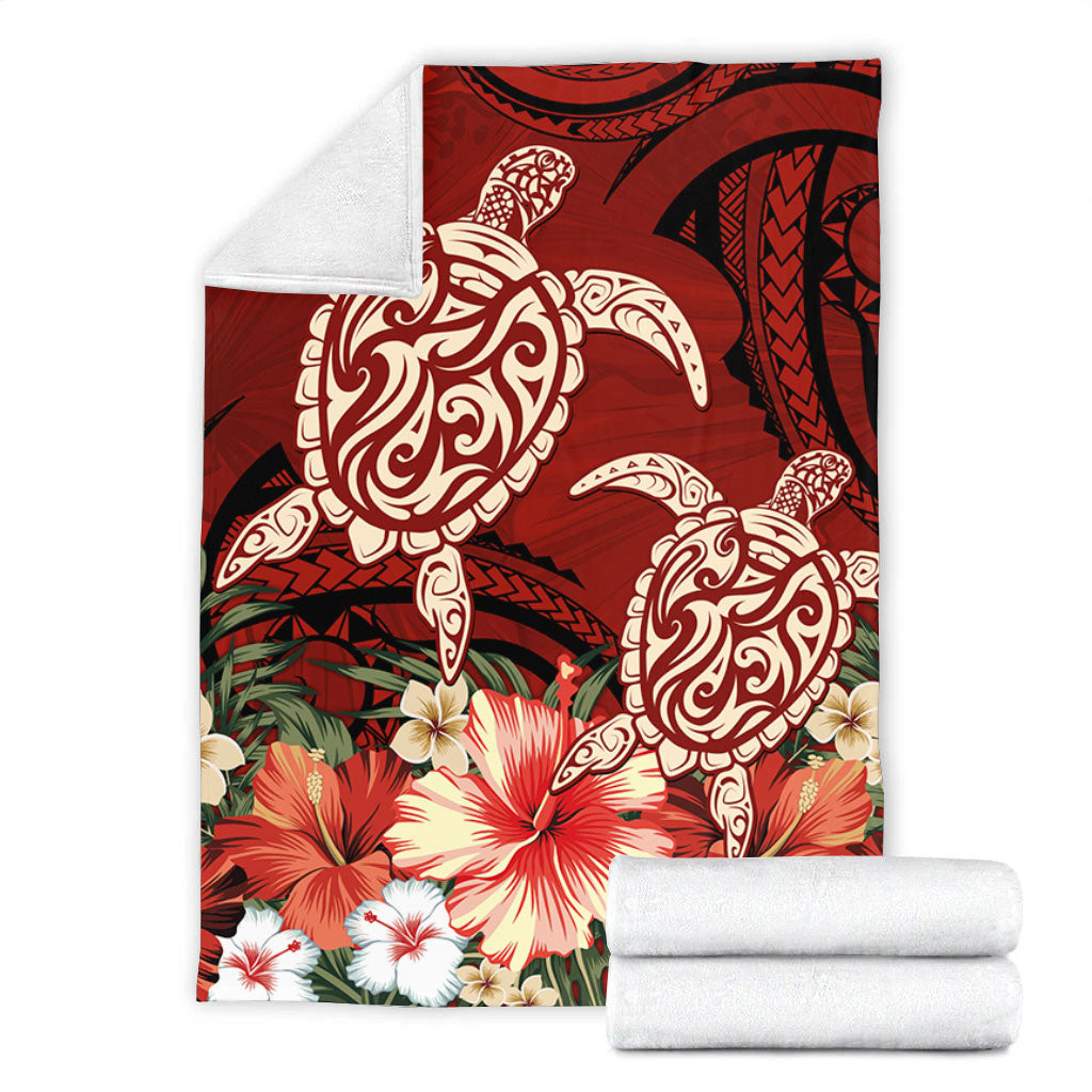 Hawaii Premium Blanket Polynesia Turtle Drawing Tropical Flower-Myprintsy