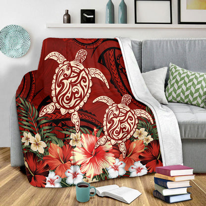 Hawaii Premium Blanket Polynesia Turtle Drawing Tropical Flower-Myprintsy