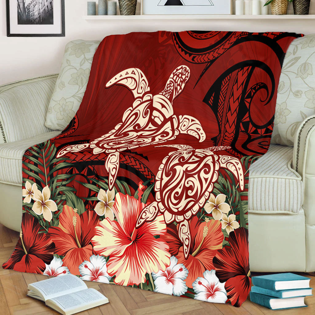 Hawaii Premium Blanket Polynesia Turtle Drawing Tropical Flower-Myprintsy