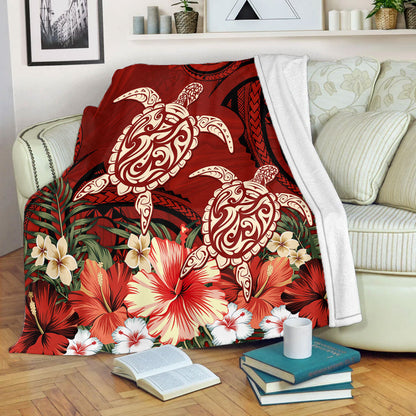 Hawaii Premium Blanket Polynesia Turtle Drawing Tropical Flower-Myprintsy