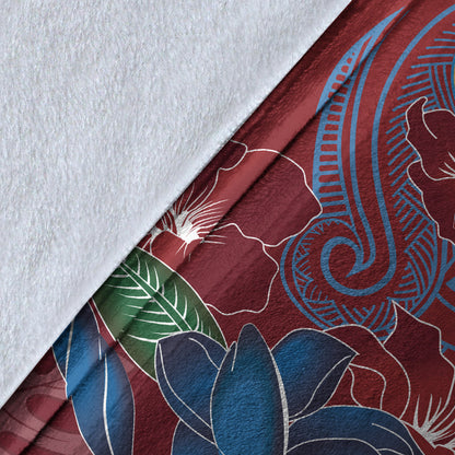 Hawaii Premium Blanket Polynesian Cultures Turtle Couple Tropical Flowers Red Color-Myprintsy
