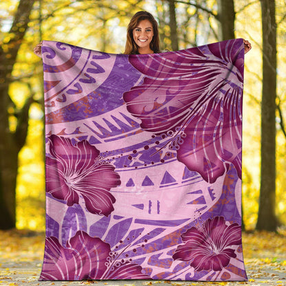 Hawaii Premium Blanket Polynesian Motif Purple Hibiscus-Myprintsy