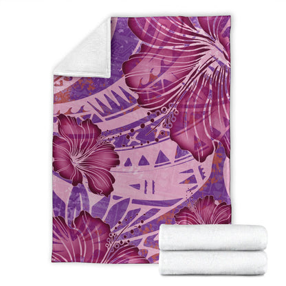 Hawaii Premium Blanket Polynesian Motif Purple Hibiscus-Myprintsy