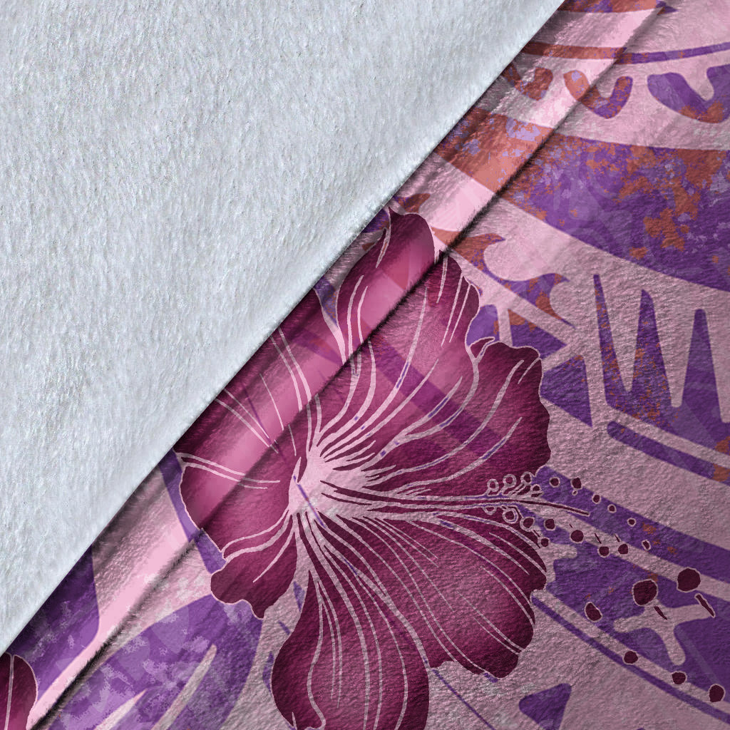 Hawaii Premium Blanket Polynesian Motif Purple Hibiscus-Myprintsy