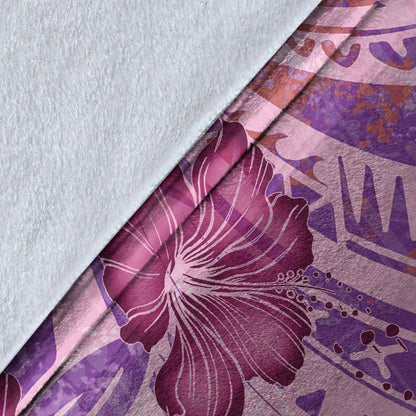 Hawaii Premium Blanket Polynesian Motif Purple Hibiscus-Myprintsy
