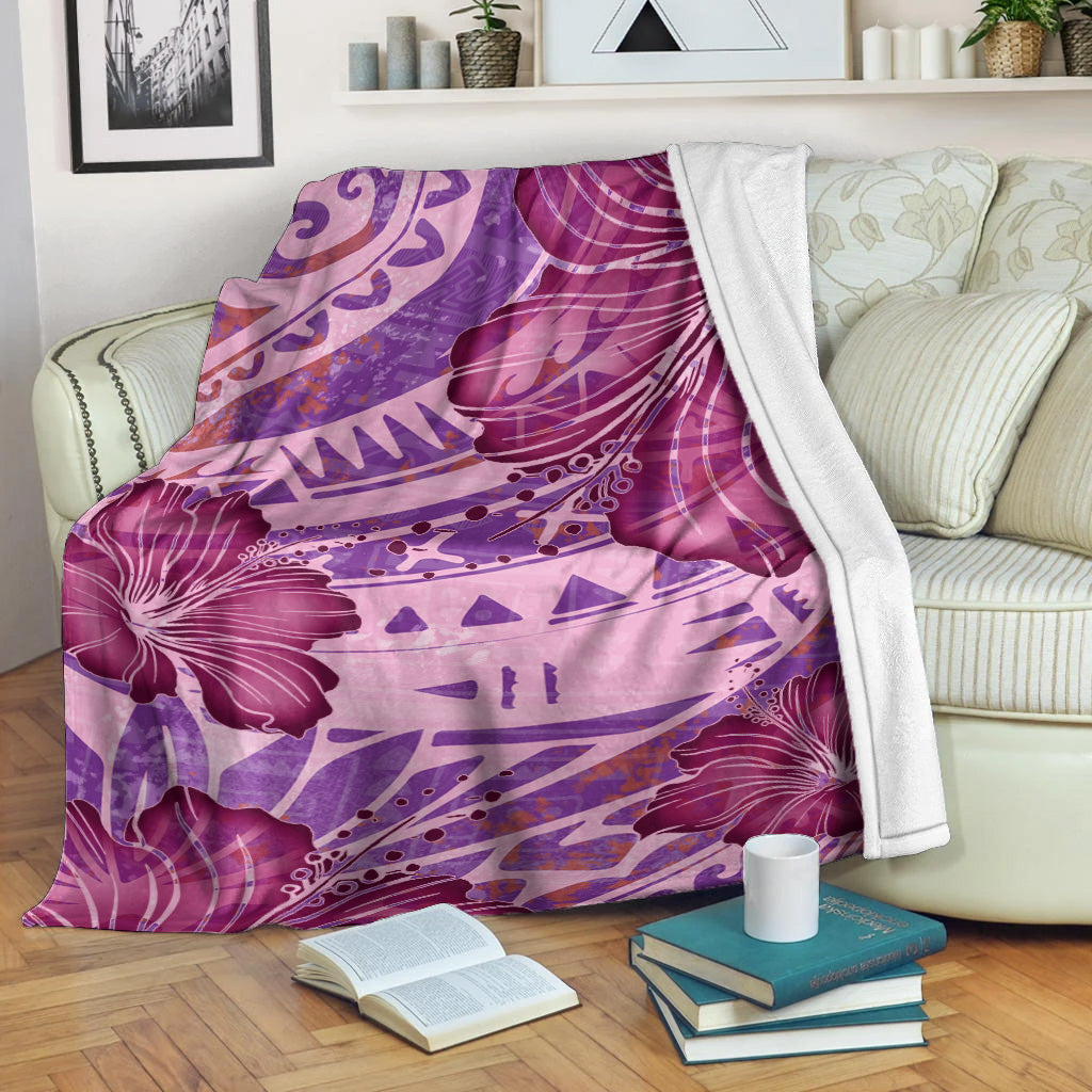 Hawaii Premium Blanket Polynesian Motif Purple Hibiscus-Myprintsy
