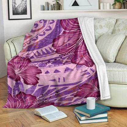 Hawaii Premium Blanket Polynesian Motif Purple Hibiscus-Myprintsy