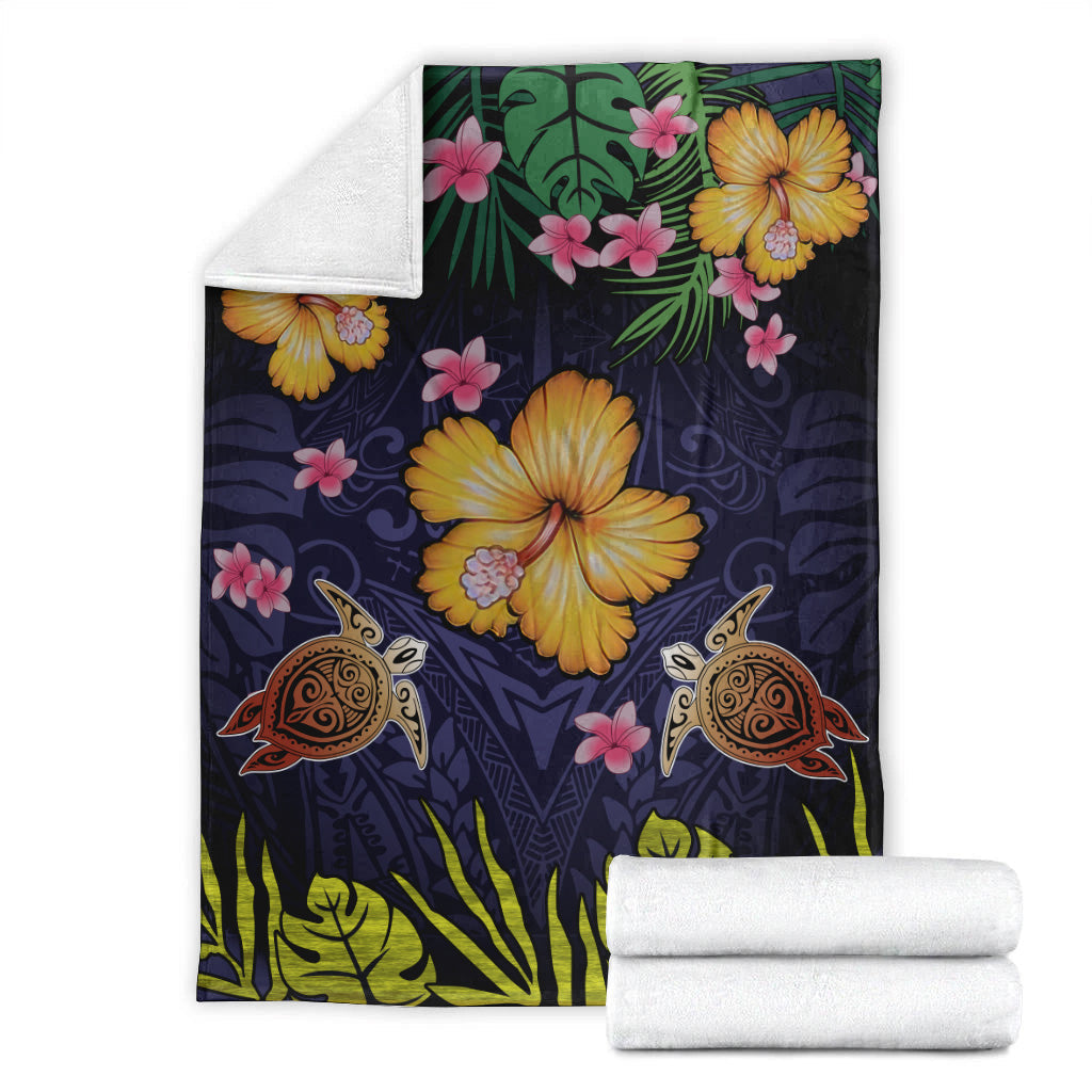 Hawaii Premium Blanket Polynesian Patterns Turtle Couple Hibiscus Plumeria Flowers-Myprintsy