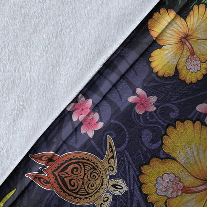 Hawaii Premium Blanket Polynesian Patterns Turtle Couple Hibiscus Plumeria Flowers-Myprintsy