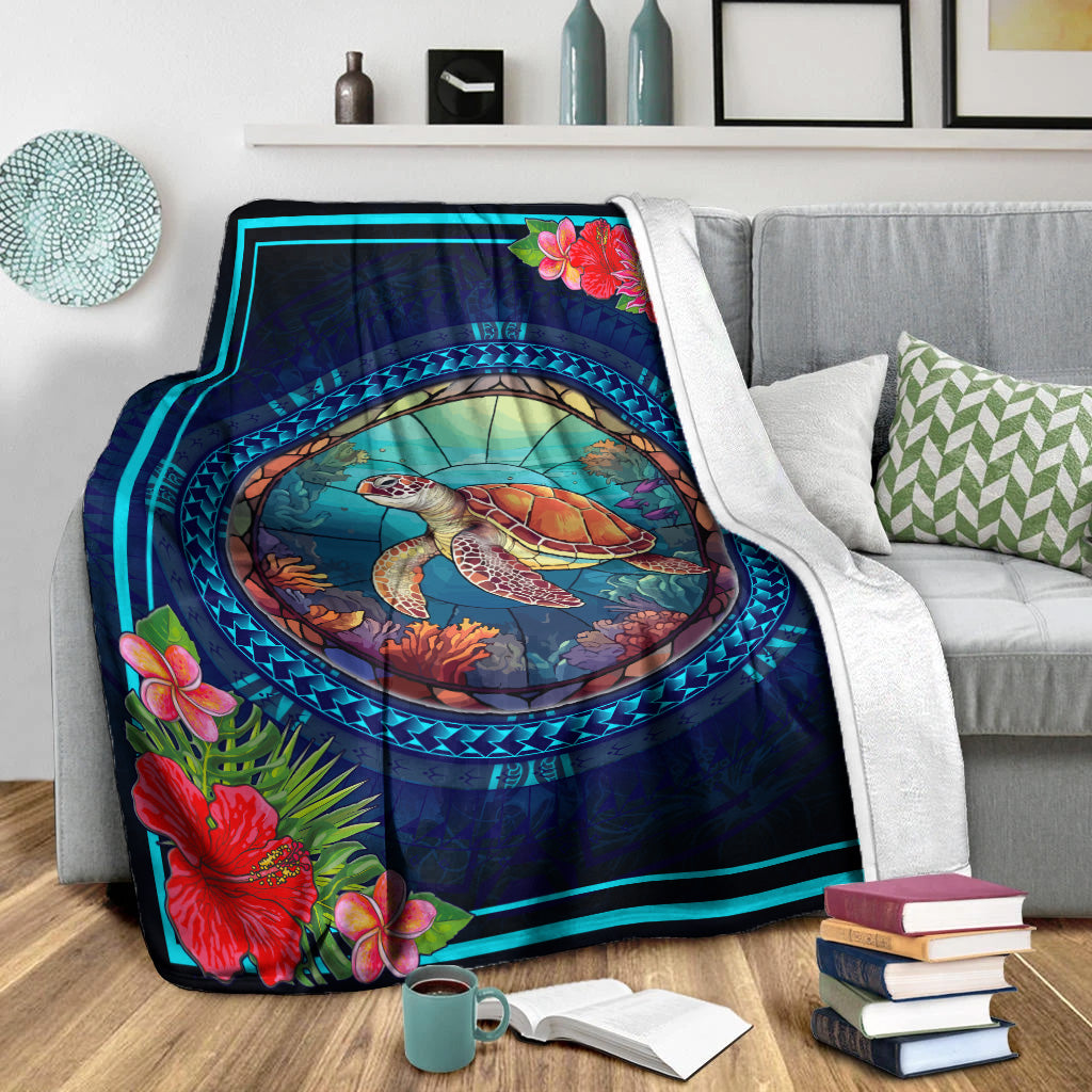Hawaii Premium Blanket Polynesian Patterns Turtle Mascot WaterColor Style-Myprintsy