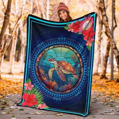 Hawaii Premium Blanket Polynesian Patterns Turtle Mascot WaterColor Style-Myprintsy