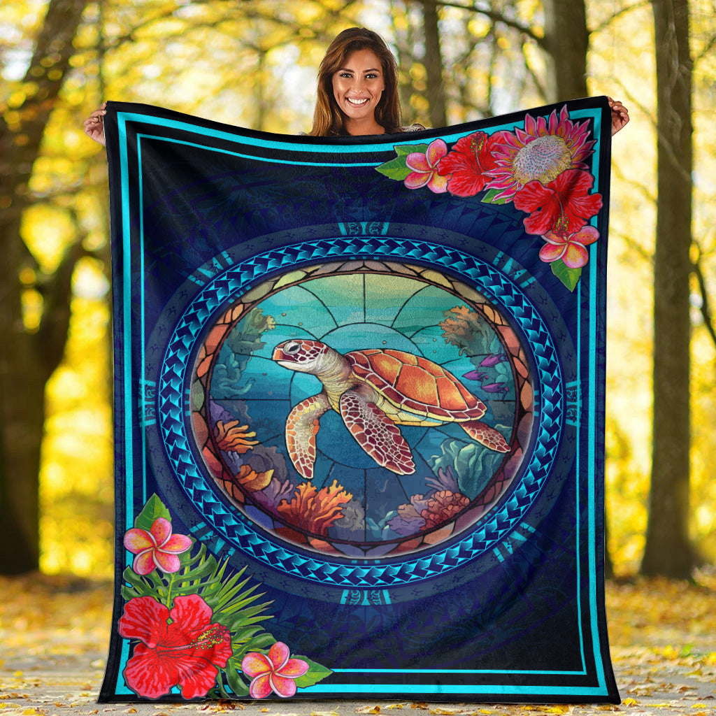 Hawaii Premium Blanket Polynesian Patterns Turtle Mascot WaterColor Style-Myprintsy
