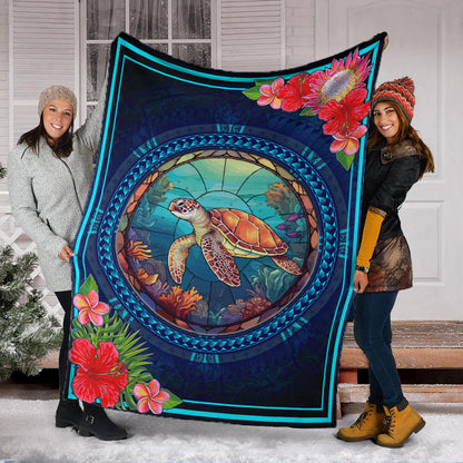 Hawaii Premium Blanket Polynesian Patterns Turtle Mascot WaterColor Style-Myprintsy