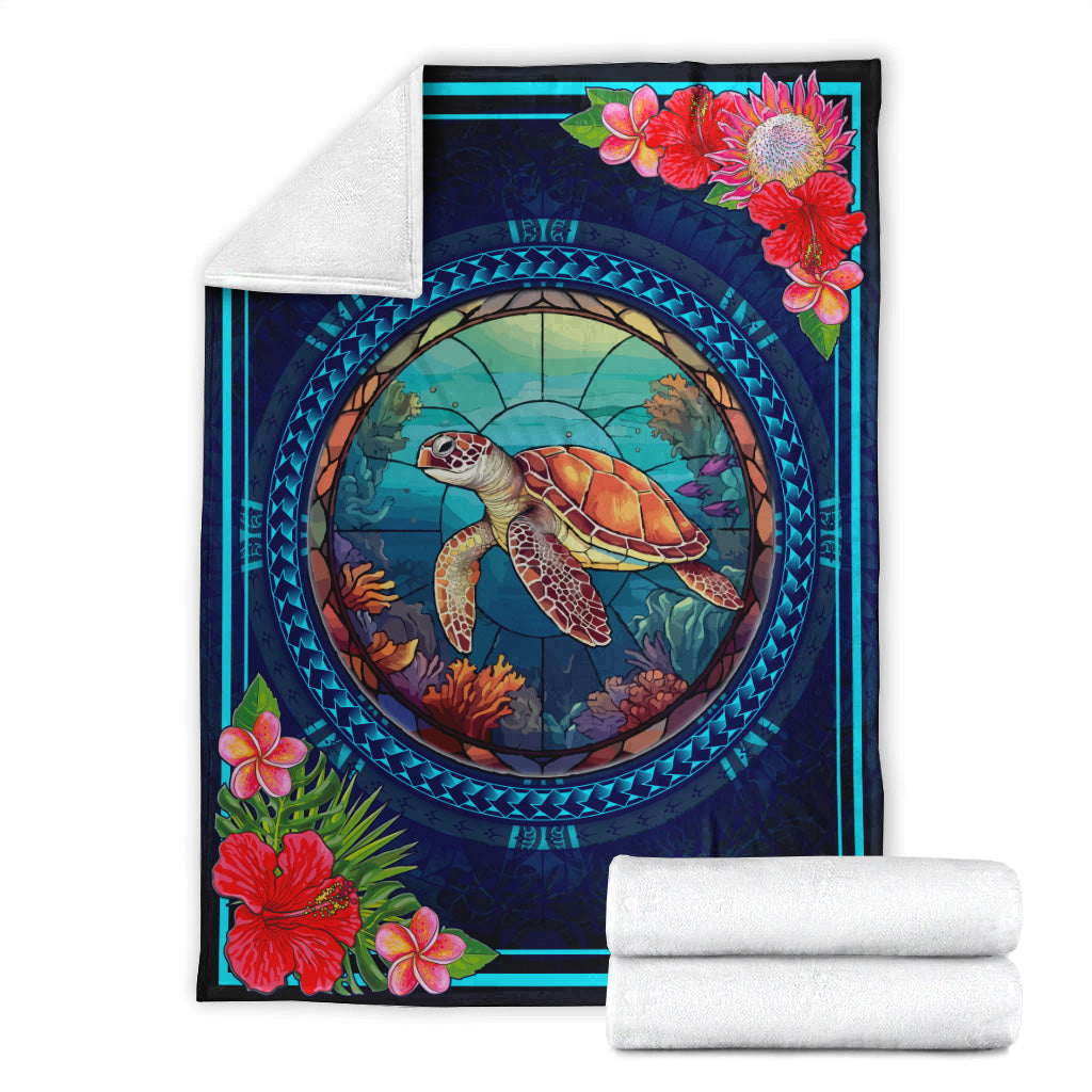 Hawaii Premium Blanket Polynesian Patterns Turtle Mascot WaterColor Style-Myprintsy
