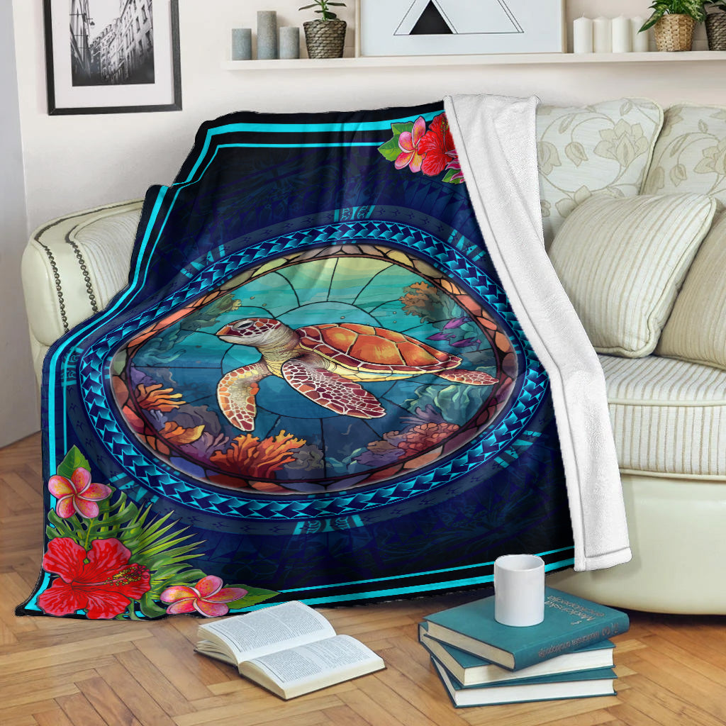 Hawaii Premium Blanket Polynesian Patterns Turtle Mascot WaterColor Style-Myprintsy