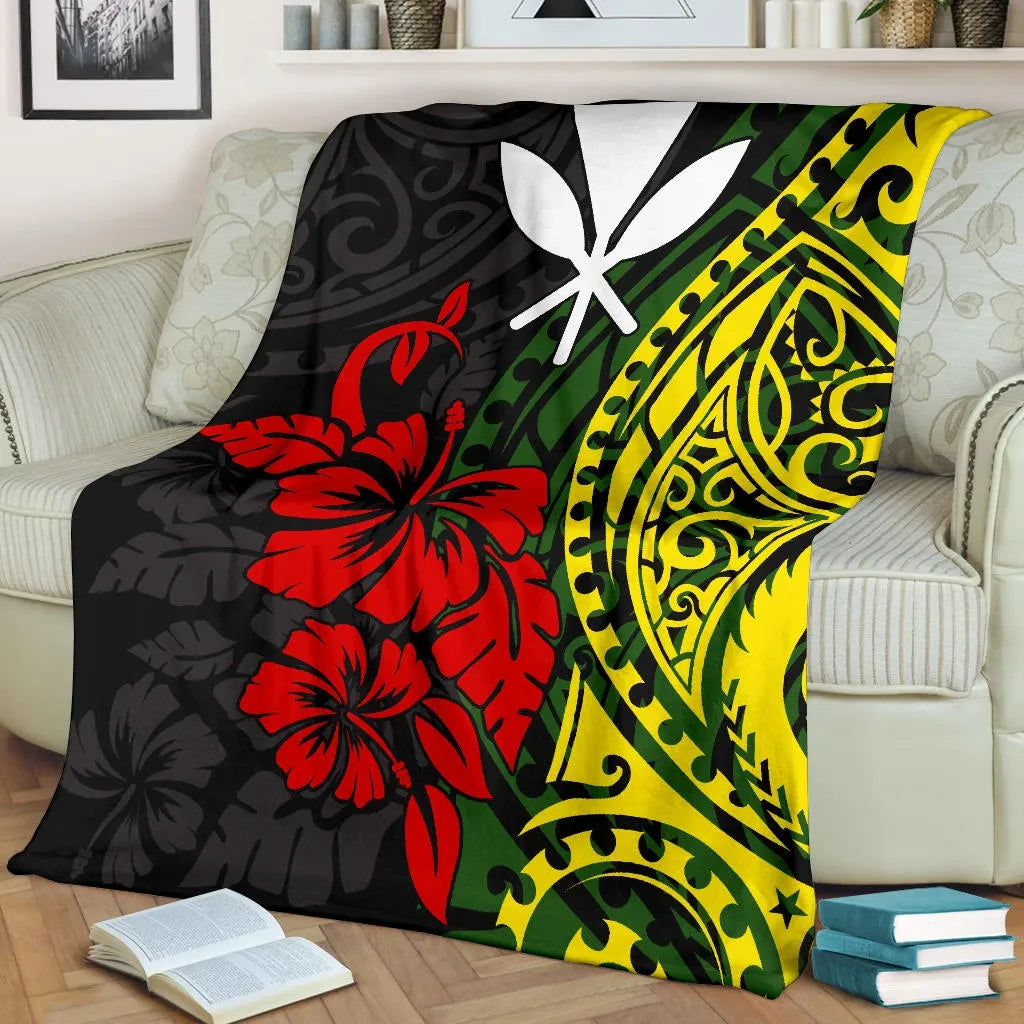 Hawaii Premium Blanket - Polynesian Patterns With Hibiscus Flowers-Myprintsy