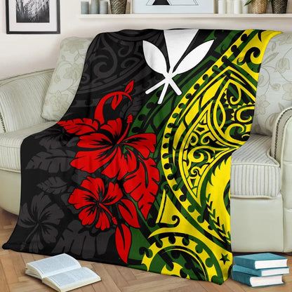 Hawaii Premium Blanket - Polynesian Patterns With Hibiscus Flowers-Myprintsy
