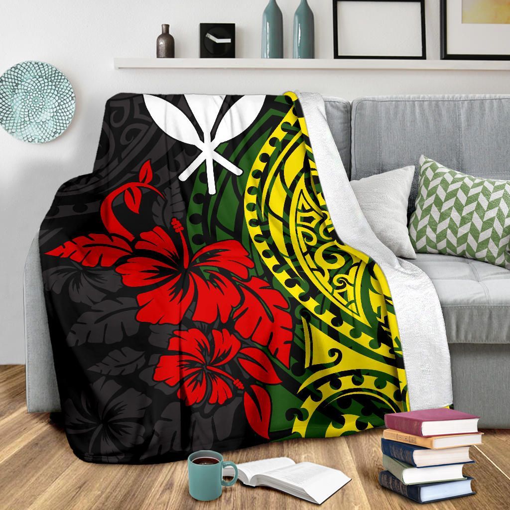Hawaii Premium Blanket - Polynesian Patterns With Hibiscus Flowers-Myprintsy