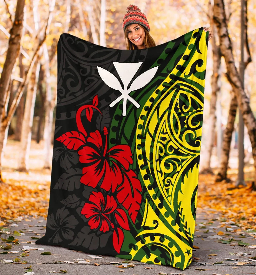 Hawaii Premium Blanket - Polynesian Patterns With Hibiscus Flowers-Myprintsy