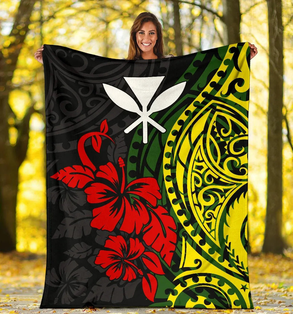 Hawaii Premium Blanket - Polynesian Patterns With Hibiscus Flowers-Myprintsy