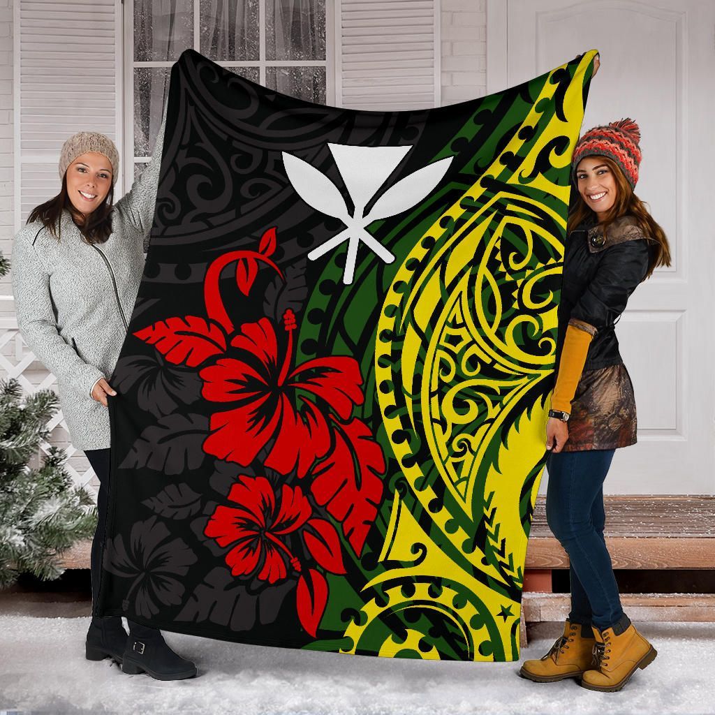 Hawaii Premium Blanket - Polynesian Patterns With Hibiscus Flowers-Myprintsy