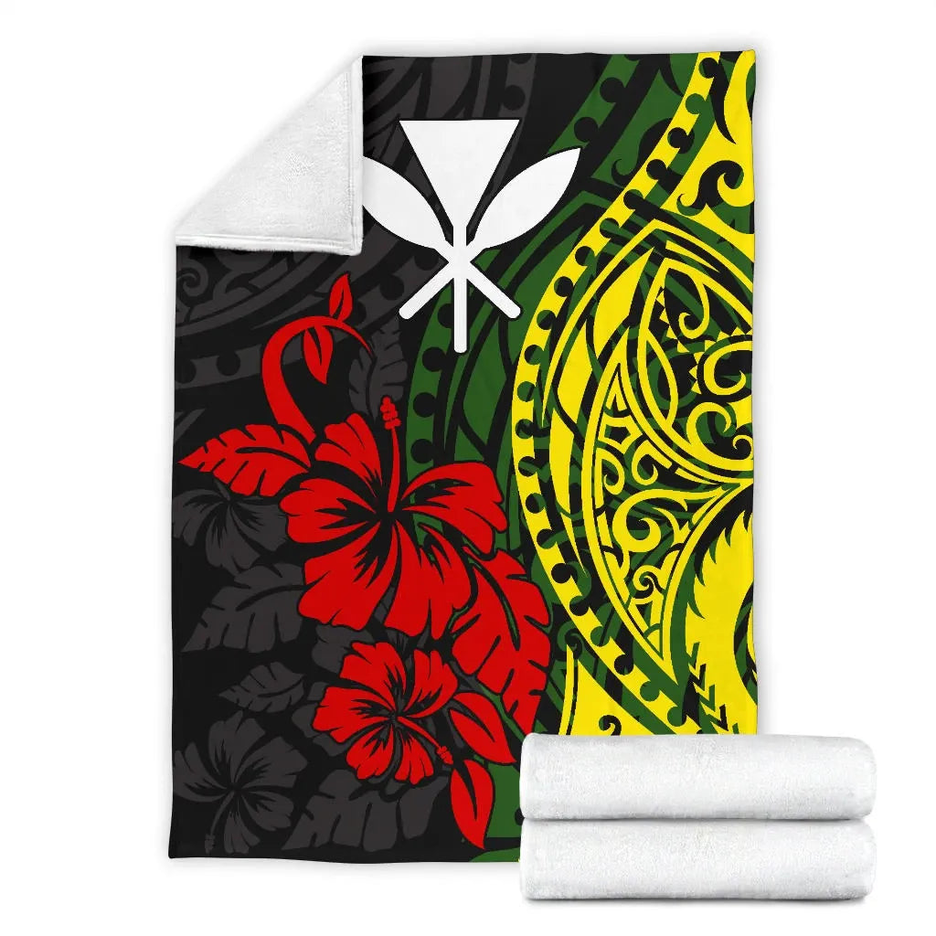 Hawaii Premium Blanket - Polynesian Patterns With Hibiscus Flowers-Myprintsy
