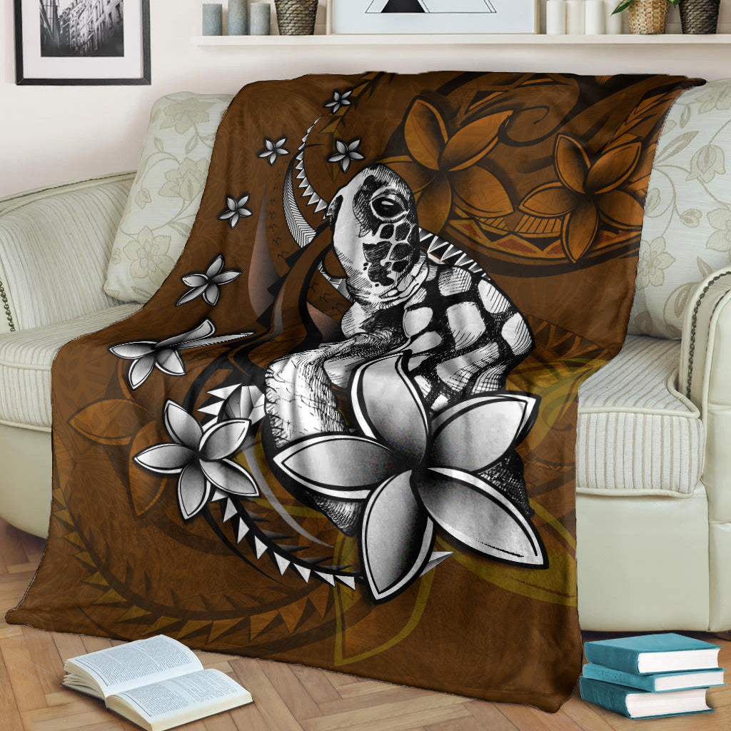 Hawaii Premium Blanket Sea Turtle With Plumeria Polynesian Patterns Retro Style-Myprintsy